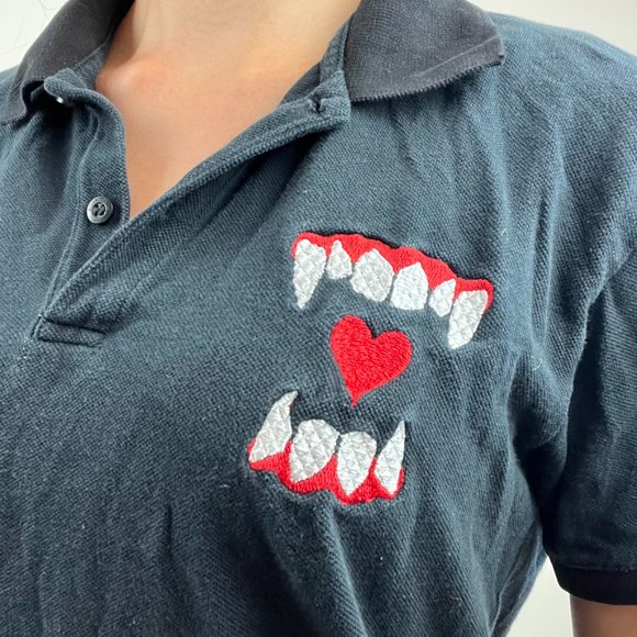 Black Polo - 90s Punk - Women’s M - Picture 3 of 6